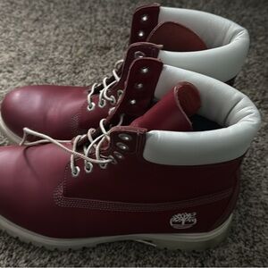 Timberland Cherry Red and White Lace-Up Boots